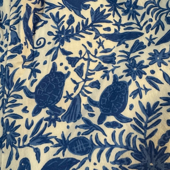 Vineyard Vines Romper Size Small Blue White Tropical Print Flamingos Turtles - Picture 8 of 10